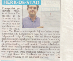 Cultuurprijs Herk-De-Stad voor Simon Van Hoecke
